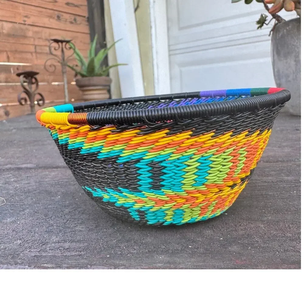 Vintage Zulu Telephone Wire Basket Imbenge South African Folk Art Bowl 4.5